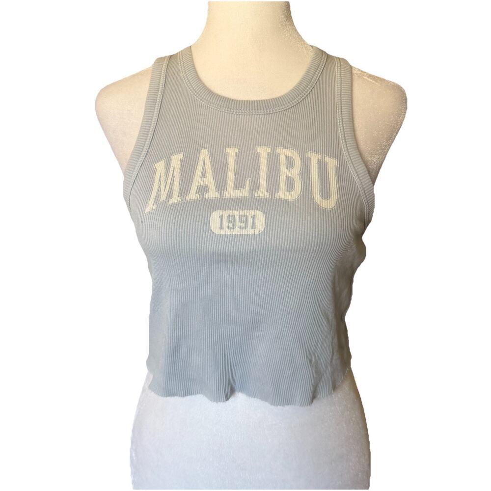 NWT Garage Womens Small Kenny Tank Cropped Top Malibu Light Blue Ribbed Tee